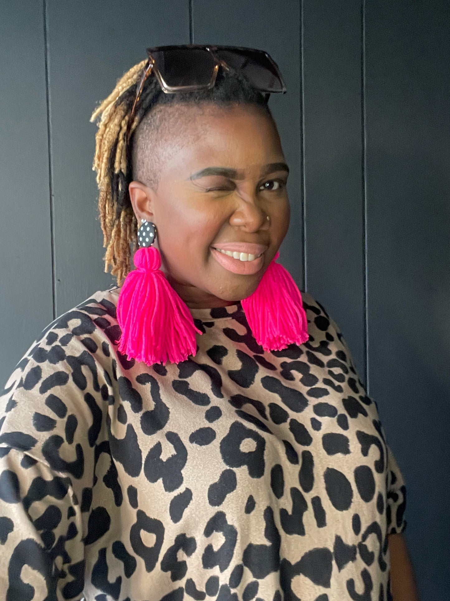Polka Dot Button Hot Pink